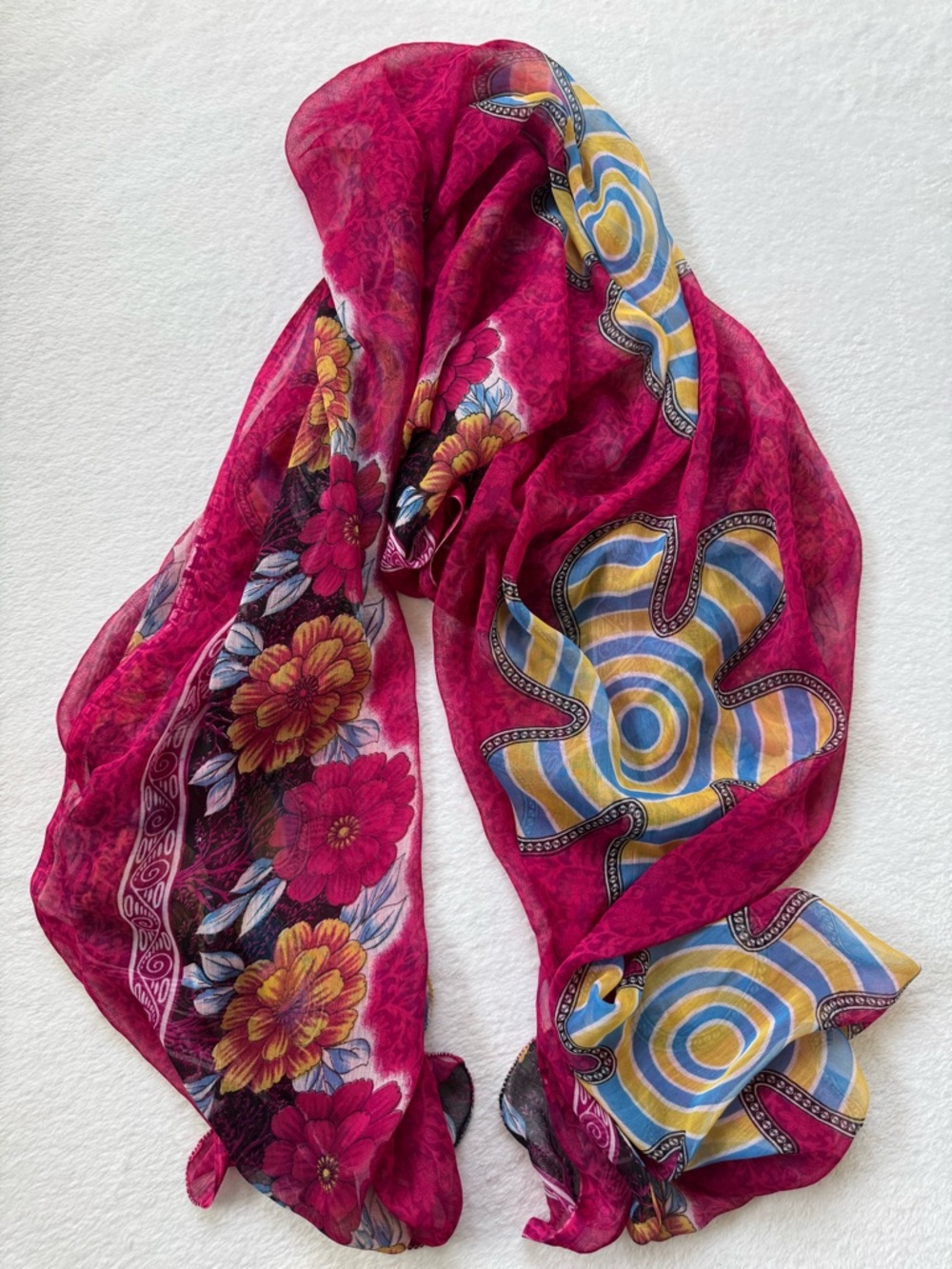 Women's Fuchsia Floral & Geometric Lightweight Scarf or Tapestry
